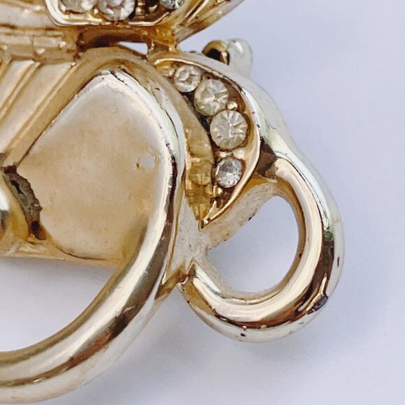 VTG Brooch Rhinestone Twin Cat Mid Century Quirky Figural Jewelry Gold Tone Pin - Picture 11 of 11